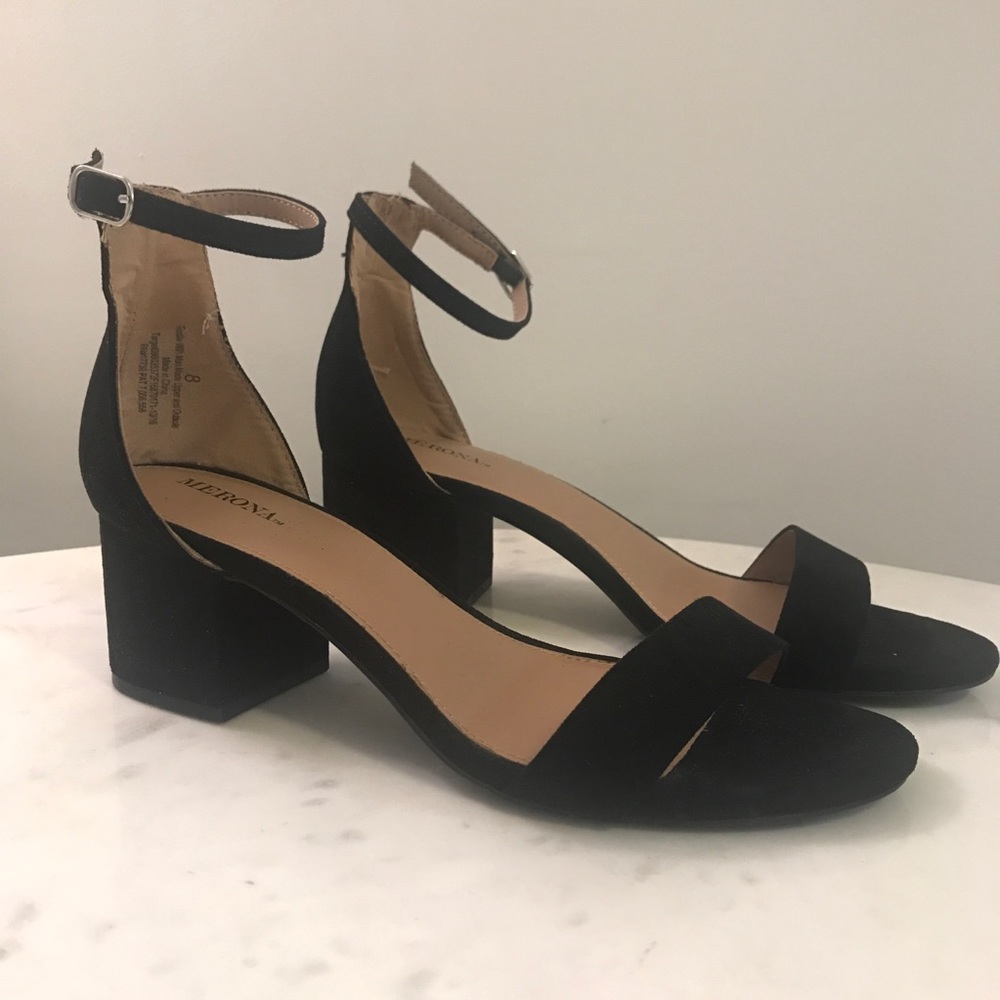 Black Suede Block Heel Sandals